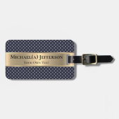 Navy Blue White Polka Dot Elegant Classic Gold Gepäckanhänger (Vorderseite horizontal)