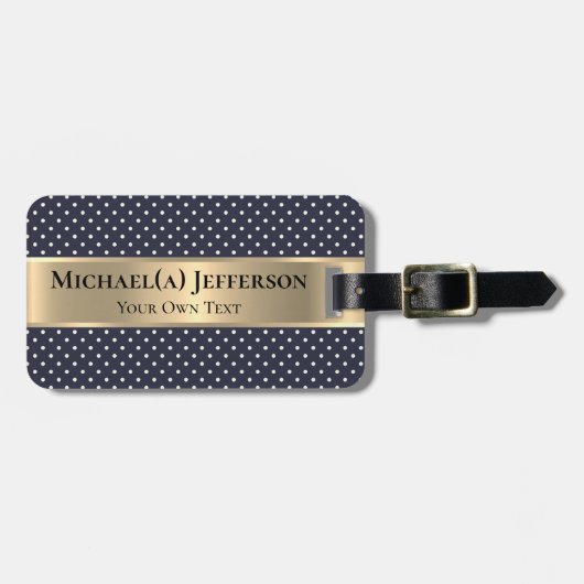 Navy Blue White Polka Dot Elegant Classic Gold Gepäckanhänger (Vorderseite horizontal)