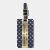 Navy Blue White Polka Dot Elegant Classic Gold Gepäckanhänger (Vorderseite vertikal)