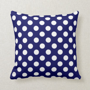 Navy Blue & White Polka Dot Pillow Kissen