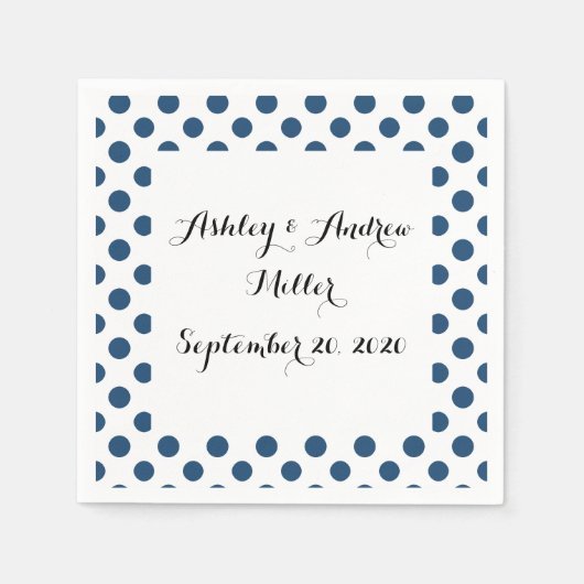 Navy Blue White Polka Dots Muster Serviette (Vorderseite)