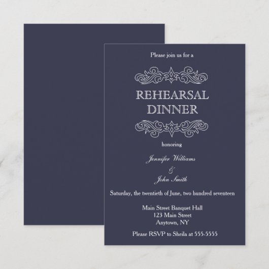 Navy Blue & White Probe Dinner Einladungen (Vorne/Hinten)