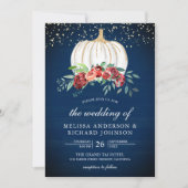 Navy Blue White Pumpkin Burgundy Floral Wedding Einladung (Vorderseite)