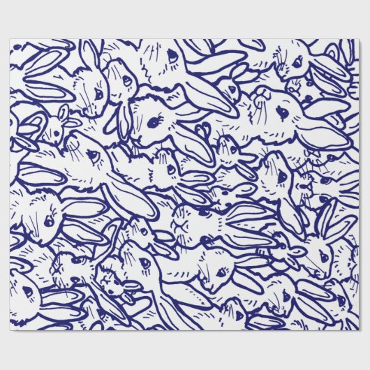 Navy Blue White Rabbit Bunny Large Pattern  Geschenkpapier (Flach)
