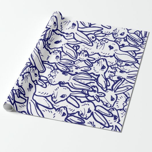 Navy Blue White Rabbit Bunny Large Pattern Geschenkpapier (Ungerollt)