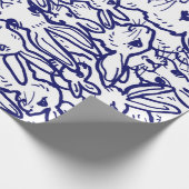 Navy Blue White Rabbit Bunny Large Pattern Geschenkpapier (Ecke)