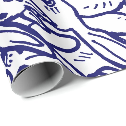 Navy Blue White Rabbit Bunny Large Pattern Geschenkpapier (Rolleneckpunkt)