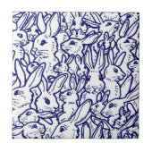 Navy Blue White Rabbit Bunny Zeichnend Niedlich ei Fliese (Vorderseite)