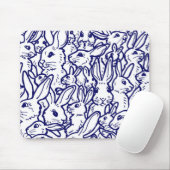 Navy Blue White Rabbit Bunny Zeichnend Niedlich ei Mousepad (Mit Mouse)