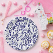 Navy Blue White Rabbit Bunny Zeichnend Niedlich ei Pappteller (Party)