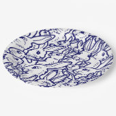 Navy Blue White Rabbit Bunny Zeichnend Niedlich ei Pappteller (Schrägansicht)