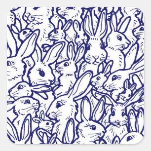 Navy Blue White Rabbit Bunny Zeichnend Niedlich ei Quadratischer Aufkleber
