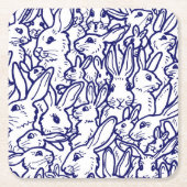 Navy Blue White Rabbit Bunny Zeichnend Niedlich ei Rechteckiger Pappuntersetzer (Vorderseite)