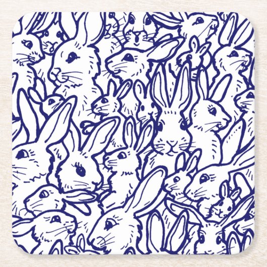 Navy Blue White Rabbit Bunny Zeichnend Niedlich ei Rechteckiger Pappuntersetzer (Vorderseite)