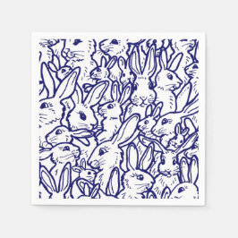 Navy Blue White Rabbit Bunny Zeichnend Niedlich ei Serviette