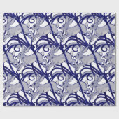 Navy Blue White Rabbit Hare Bunny Art Deco Scroll Geschenkpapier (Flach)