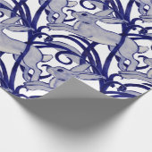 Navy Blue White Rabbit Hare Bunny Art Deco Scroll Geschenkpapier (Ecke)