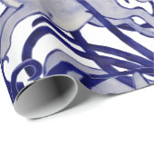 Navy Blue White Rabbit Hare Bunny Art Deco Scroll Geschenkpapier (Rolleneckpunkt)