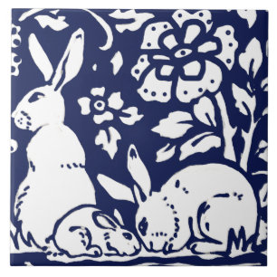 Navy Blue White Rabbit Hare Woodland Animal Trivet Fliese