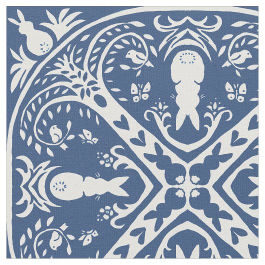 Navy Blue & White Rabbit Tile Delft Dedham Bunny Stoff (Nahaufnahme)