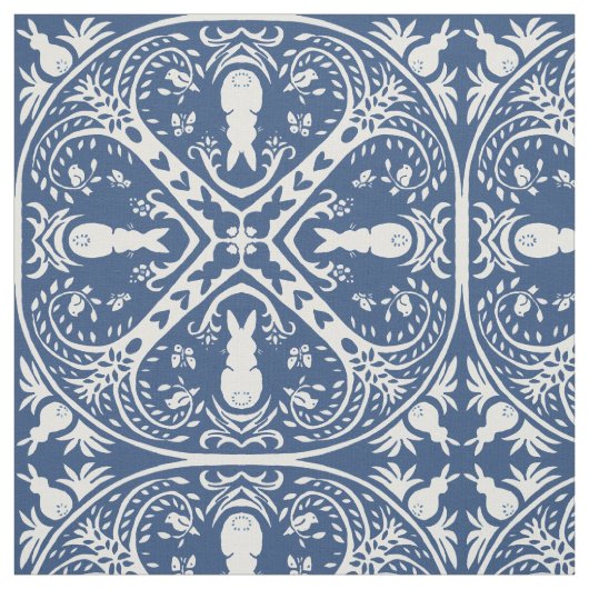 Navy Blue & White Rabbit Tile Delft Dedham Bunny Stoff (Muster)