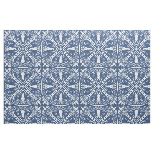 Navy Blue & White Rabbit Tile Delft Dedham Bunny Stoff (Fat Quarter (45,7 x 55,9 cm))