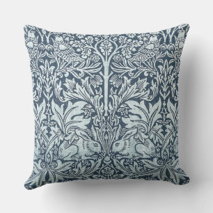 Navy Blue White Rabbit William Morris Throw Pillow Kissen