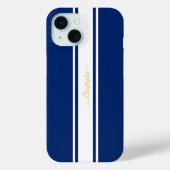 Navy Blue White Racing Stripes Gold Mit Monogramm Case-Mate iPhone Hülle (Rückseite)