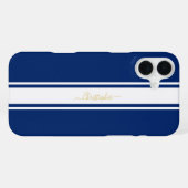 Navy Blue White Racing Stripes Gold Mit Monogramm iPhone Hülle (Rückseite (Horizontal))