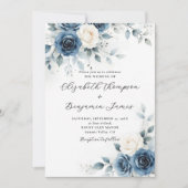 Navy Blue White Romantic Watercolor Floral Wedding Einladung (Vorderseite)
