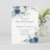 Navy Blue White Romantic Watercolor Floral Wedding Einladung (Stehend Vorderseite)