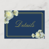 Navy Blue White Rose Empfang Accom Details Begleitkarte (Vorderseite)