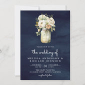 Navy Blue White Roses Mason Jar QR Code Hochzeit Einladung (Vorderseite)