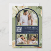 Navy Blue White Roses Mason Jar QR Code Hochzeit Einladung (Rückseite)
