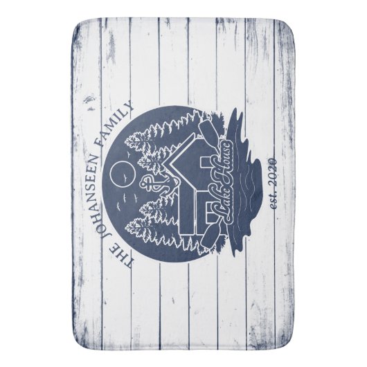 Navy Blue & White Rustic Wood Nautical Lake House Badematte (Vorderseite Vertikal)