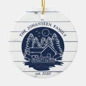 Navy Blue & White Rustic Wood Nautical Lake House Keramik Ornament (Vorne)