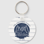 Navy Blue & White Rustic Wood Nautical Lake House Schlüsselanhänger (Rückseite)