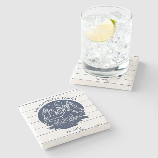 Navy Blue & White Rustic Wood Nautical Lake House Steinuntersetzer (Seitenansicht)