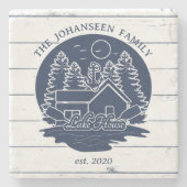 Navy Blue & White Rustic Wood Nautical Lake House Steinuntersetzer (Vorderseite)