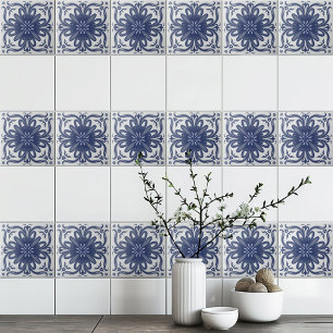Navy Blue White Rusticus Azulejo Mittelmeer Fliese