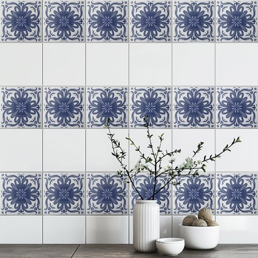 Navy Blue White Rusticus Azulejo Mittelmeer Fliese