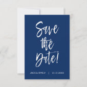 Navy Blue - White Save the Date Card (Vorderseite)