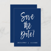 Navy Blue - White Save the Date Card (Vorne/Hinten)