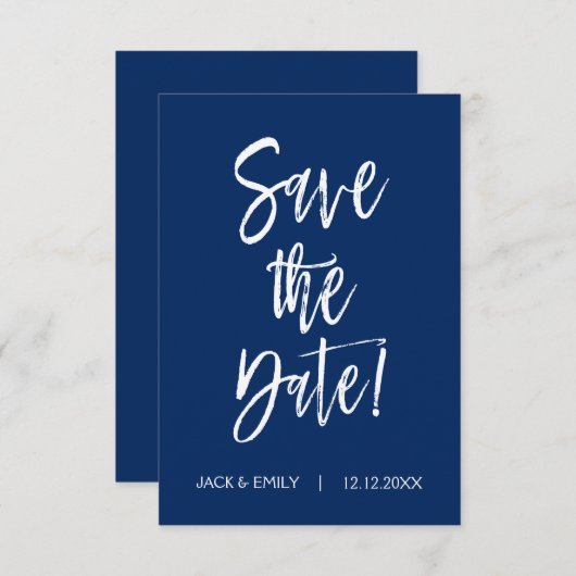 Navy Blue - White Save the Date Card (Vorne/Hinten)
