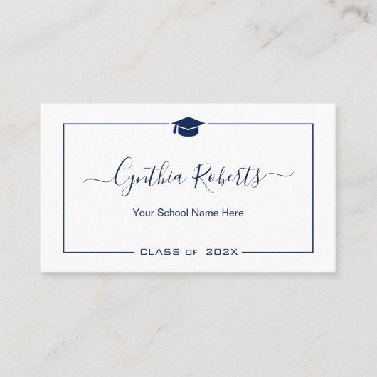 Navy Blue White Script Abschluss Visitenkarte (Vorderseite)