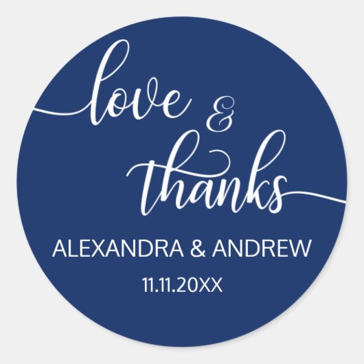 Navy Blue White Script Hochzeitsschrift Liebe & Da Runder Aufkleber (Vorderseite)