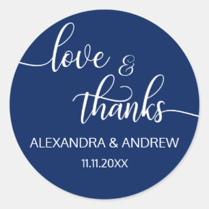 Navy Blue White Script Hochzeitsschrift Liebe & Da Runder Aufkleber