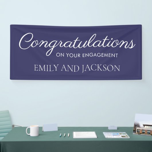 Navy Blue White Script-Verlobung Banner (Messe)
