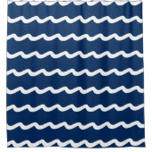 Navy Blue White Sea Wellenmuster Duschvorhang (Vorderseite)