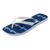 Navy Blue White Segel Wellenmuster Badesandalen (Schrägansicht)
